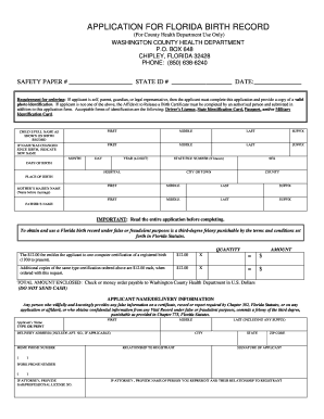 Florida Birth Record Application