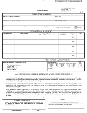 First Citizens Bank Customer Sign-Up Form