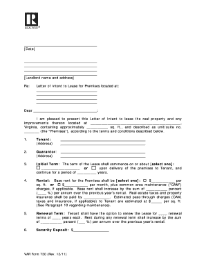 Letter of Intent to Lease