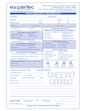 Fixed Prosthetic Prescription Form