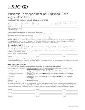 HSBC Business Telephone Banking Additional User Registration Form
