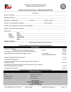 Application for Occupancy Compliance Inspection