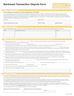 Bankwest Transaction Dispute Form