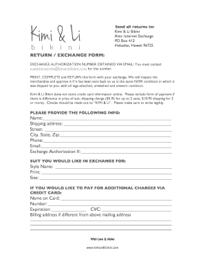 Kimi & Li Bikini Return Exchange Form