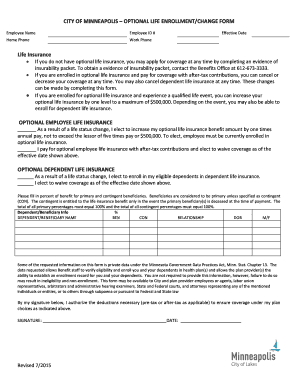 City of Minneapolis Optional Life Enrollment/Change Form