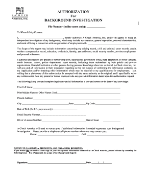 Authorization for Background Investigation