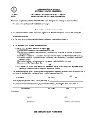 Virginia Articles of Organization for a Professional LLC