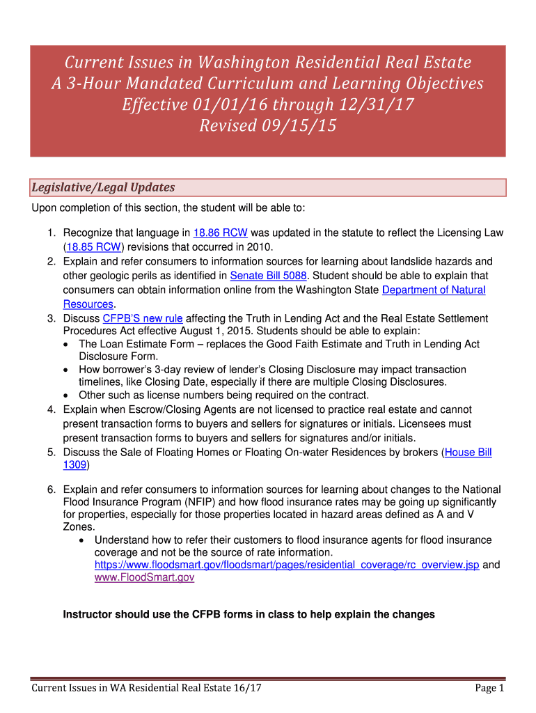 Fillable Online dol wa Current Issues in Washington Residential Real