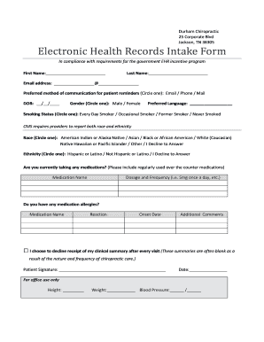 Electronic Health Records Intake Form