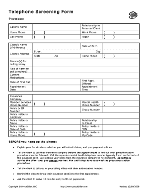 Telephone Screening Form