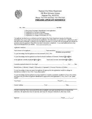 New Jersey Firearms Applicant Reference Form