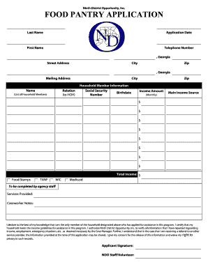 Ninth District Opportunity Food Pantry Application