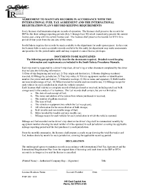 Mileage sheet - Agreement to Maintain Records - South Dakota Trucking Information