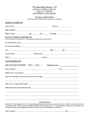 New York No Fault Questionnaire