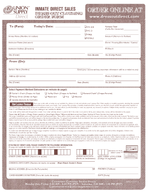 Inmate Direct Sales Order Form