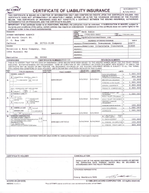 Certificate of Liability Insurance