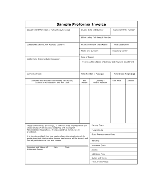 Spreadsheet pdf - Sample fillable proforma invoice