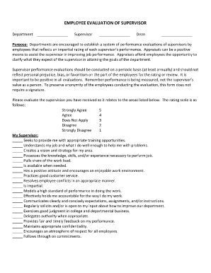 Employee Evaluation of Supervisor Form