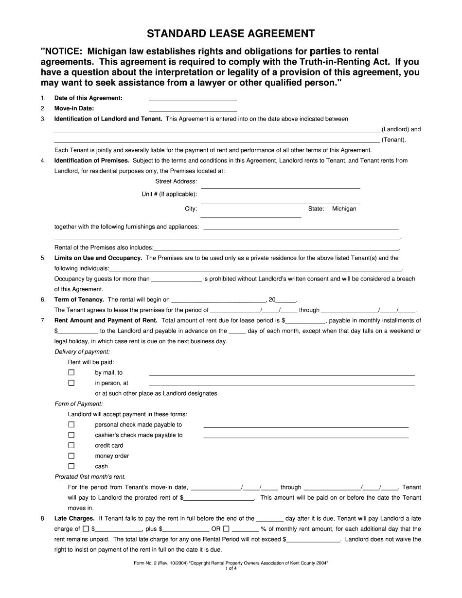 Michigan Lease Agreement 