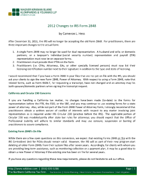 IRS Form 2848 Power of Attorney Changes