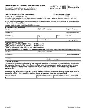 Dependent Group Term Life Insurance Enrollment Form