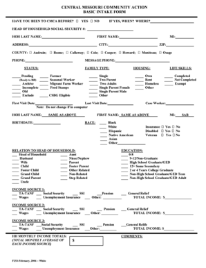 Central Missouri Community Action Basic Intake Form