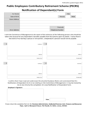 Public Employees Contributory Retirement Scheme Notification of Dependant(s) Form