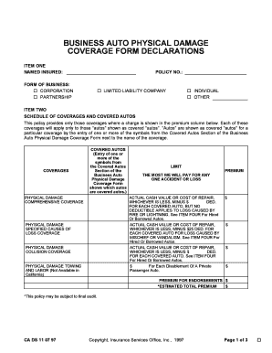 Business Auto Physical Damage Coverage Form