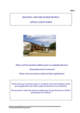 Housing Aid for Older People Application Form