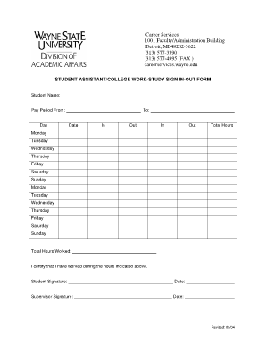 Student Assistant College Work-Study Sign In-Out Form