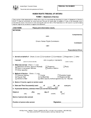Human Rights Tribunal of Ontario Form 1