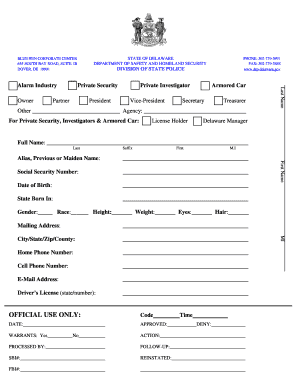 Delaware Security License Application