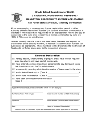 Rhode Island Tax Payer Status Affidavit