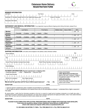 Catamaran Home Delivery Registration Form