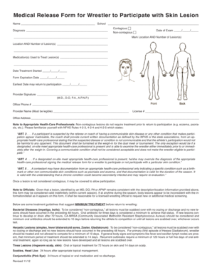 Medical Release Form for Wrestler with Skin Lesion