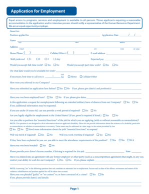 US Employment Application Form