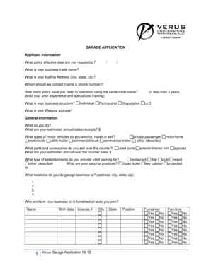 Garage Insurance Application Form