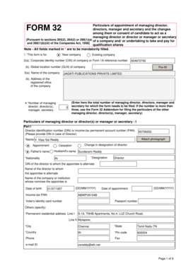 Form 32 - Appointment of Managing Director or Director