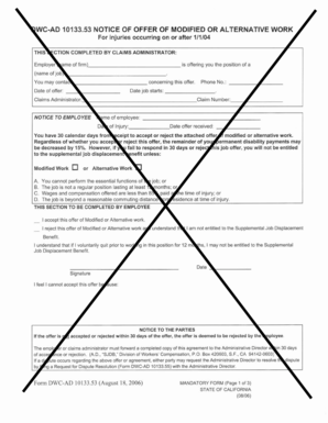 California Notice of Offer of Modified or Alternative Work
