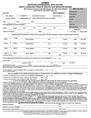 North Carolina Armed Registration/Renewal Application
