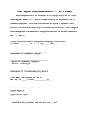 Private Employer Exemption Affidavit