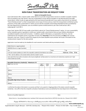 Iowa Nonpublic Transportation Aid Request Form