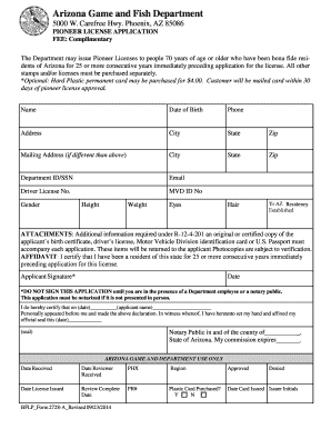 Arizona Pioneer License Application