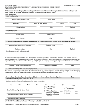 California Student Work Permit Application