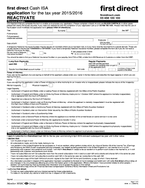 first direct Cash ISA Application