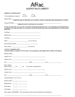 Aflac Agent Data Sheet