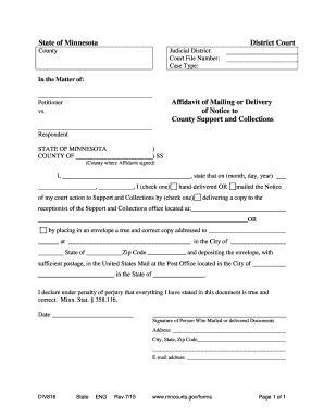 Affidavit of Mailing or Delivery of Notice to Support and Collections