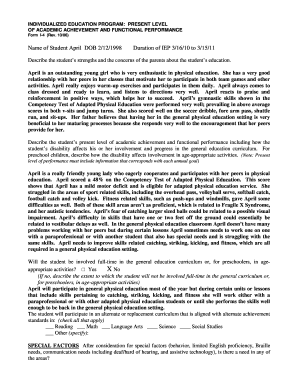 Individualized Education Program Form I-4