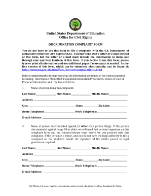 US Department of Education Discrimination Complaint Form
