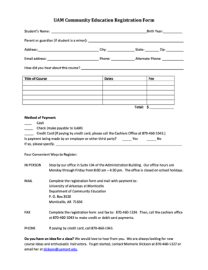UAM Community Education Registration Form